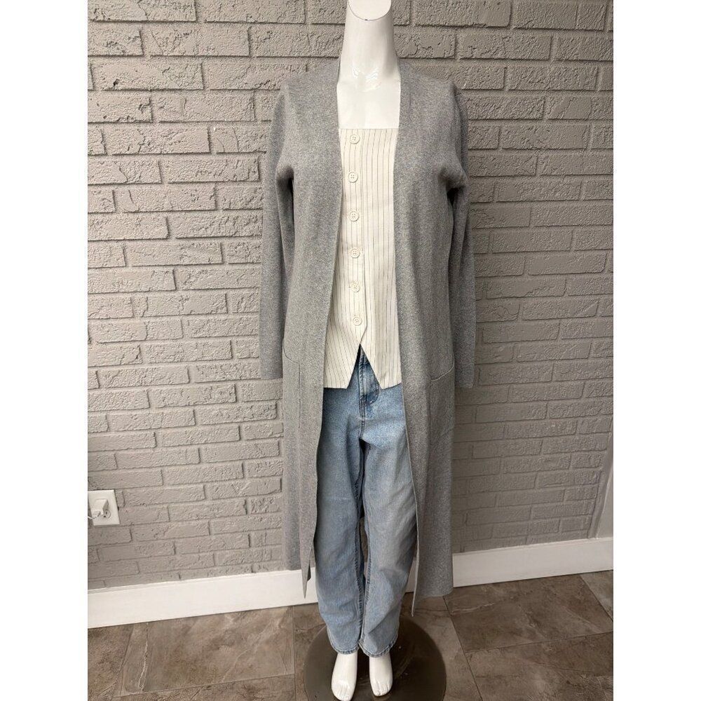 Kaisley Women’s Gray Open Front Pockets Long Cardigan Size M